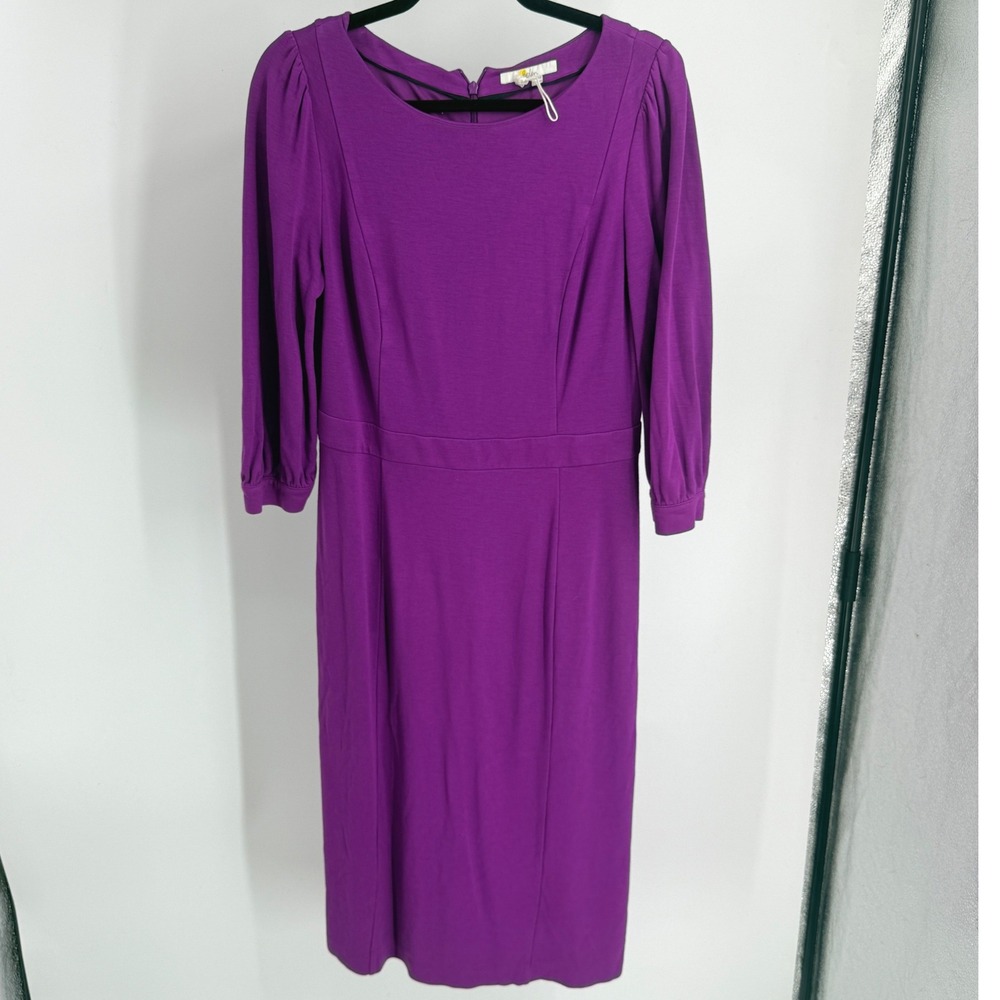 Boden Purple Jersey Fit & Flare Midi Dress 3/4 Sleeve Scoop Neck US 10R Solid 10